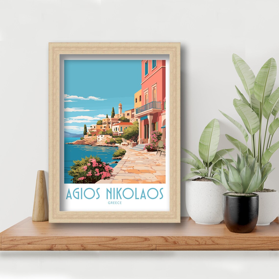 Agios Nikolaos Greece Waterfront Promenade Blooms Travel Poster - Image 6