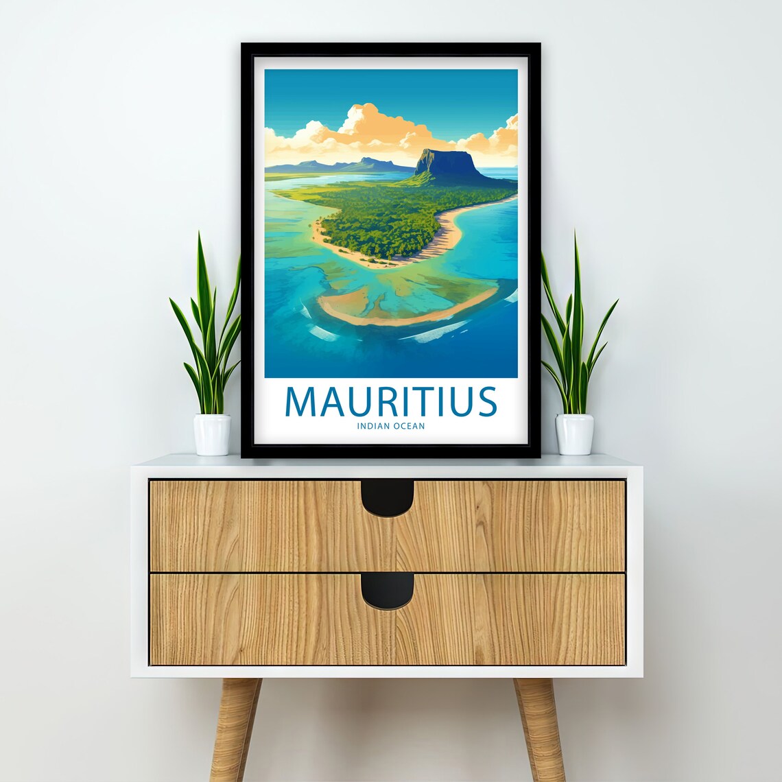 Mauritius Indian Ocean Island Lagoon Aerial Illustrated Travel Poster - Image 2