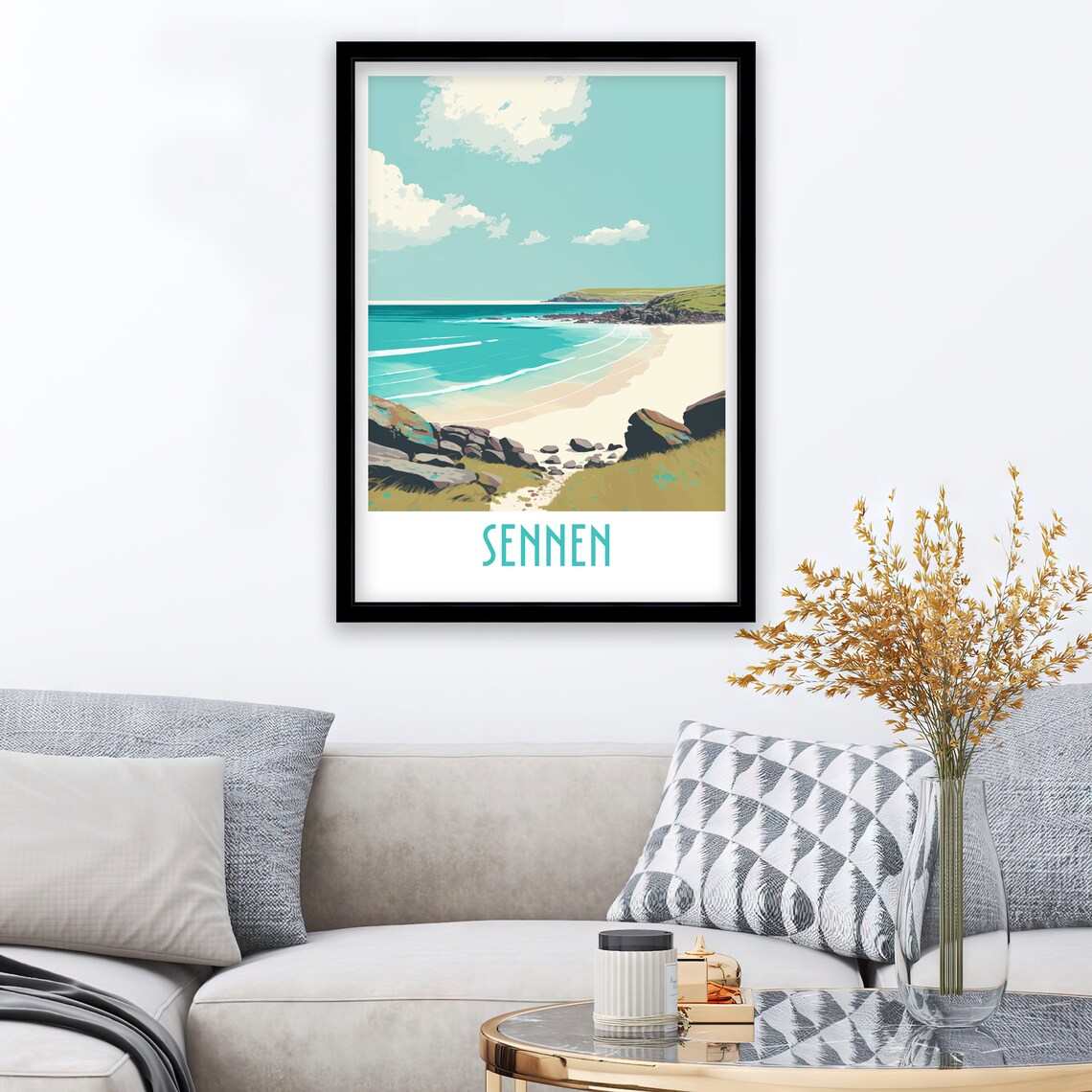 Sennen Cornwall Turquoise Cove Sandy Beach Retro Travel Poster - Image 3
