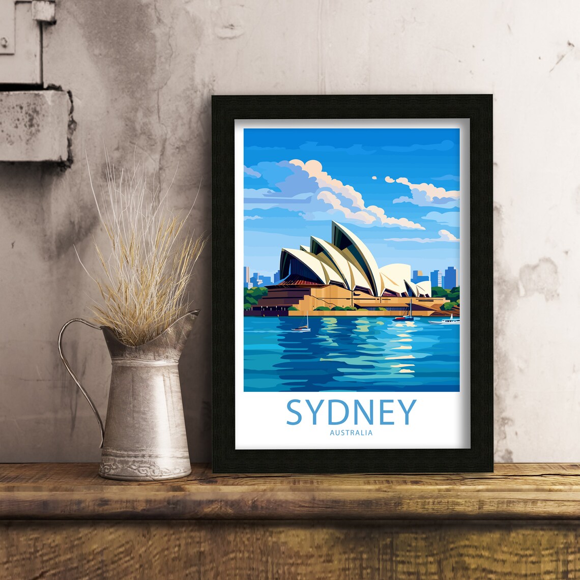 Sydney Australia Opera House Sailboats Blue Illustrated Travel Poster - Image 6