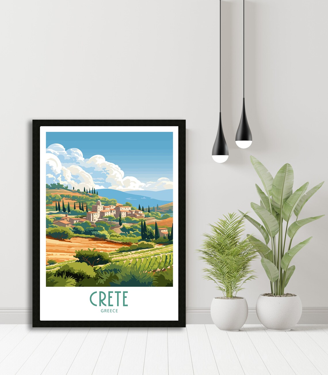 Crete Greece Rolling Hills Village Retro Countryside Travel Poster - Image 5