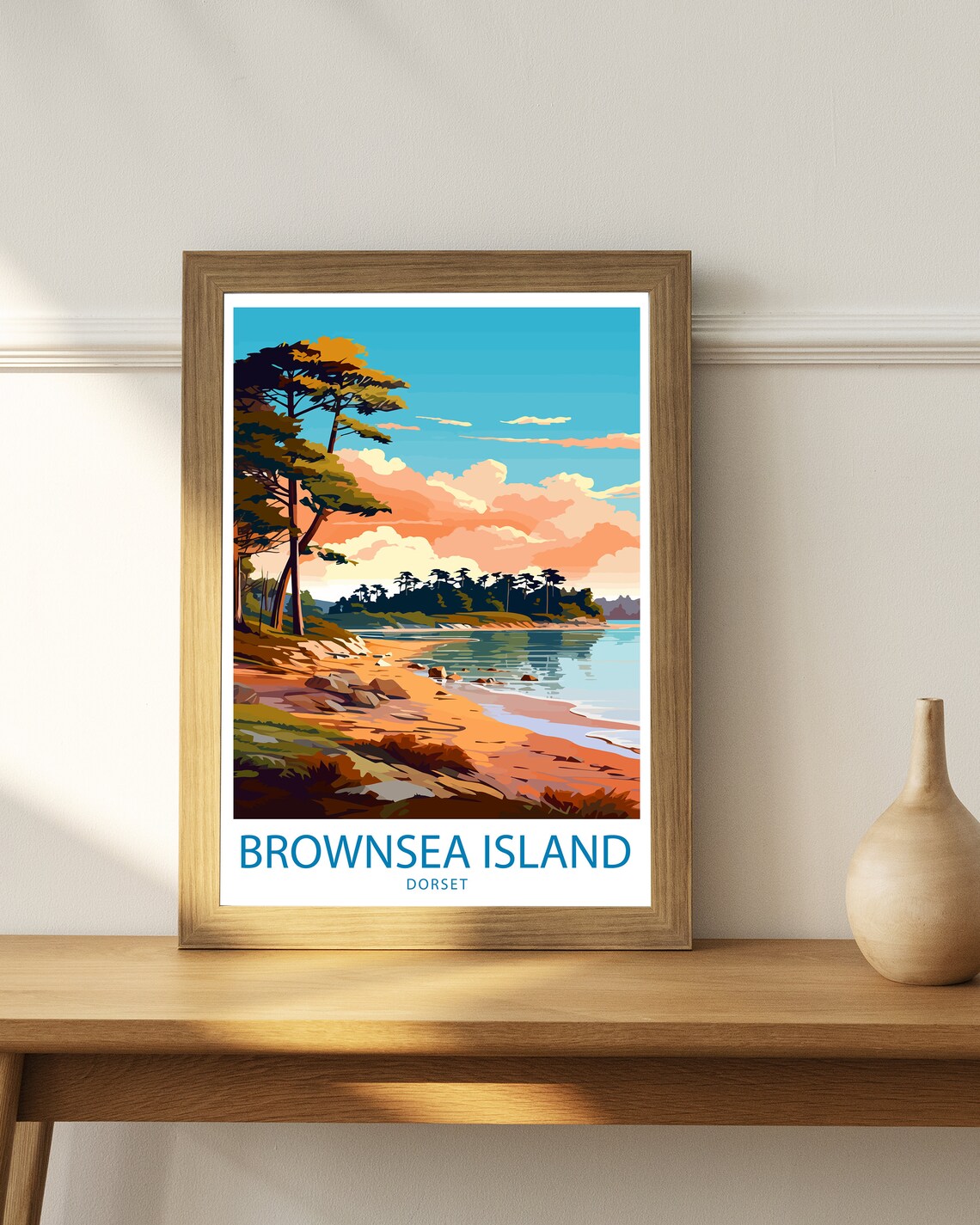 Brownsea Island Dorset Sunset Beach Pines Illustrated Travel Poster - Image 3