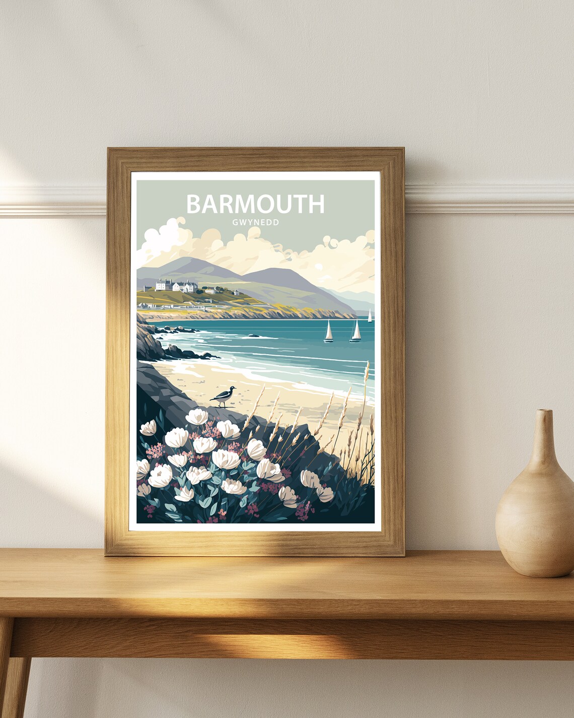 Barmouth Gwynedd Wales Sandy Beach Sailboats Vintage Travel Poster - Image 2