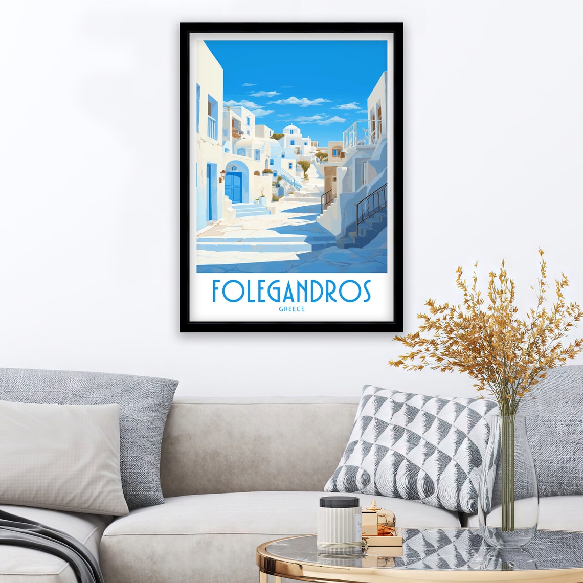 Folegandros Greece Whitewashed Alley Blue Doors Stairs Travel Poster - Image 3