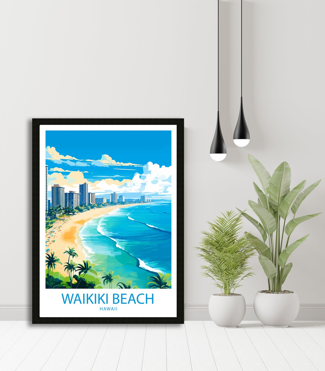 Waikiki Beach Hawaii Turquoise Shoreline Hotel Skyline Travel Poster - Image 4