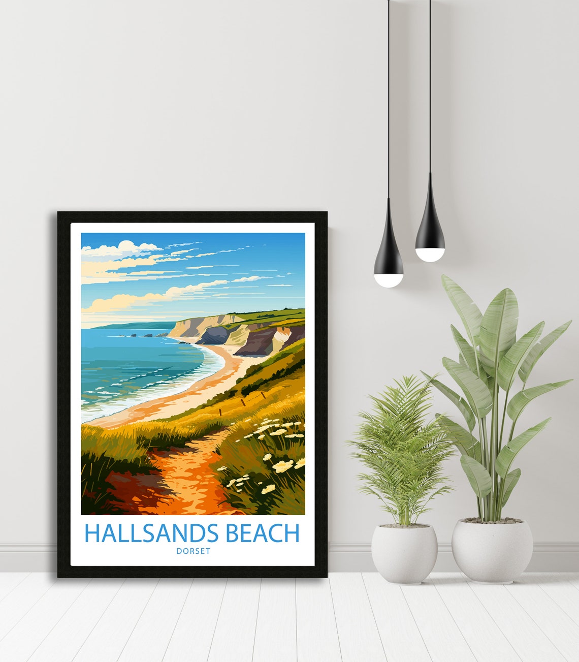 Hallsands Beach Dorset Golden Cliff Path White Flower Meadow Poster - Image 4