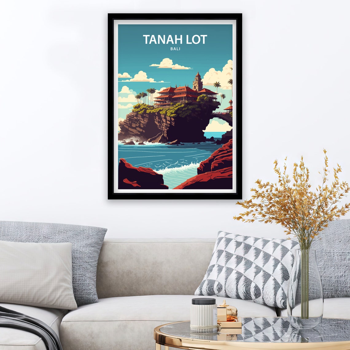 Tanah Lot Travel Print Tanah Lot Temple Wall Art Tanah Lot Bali Home Living Decor Tanah Lot Illustration Travel Poster Gift For Tanah Lot - Image 3
