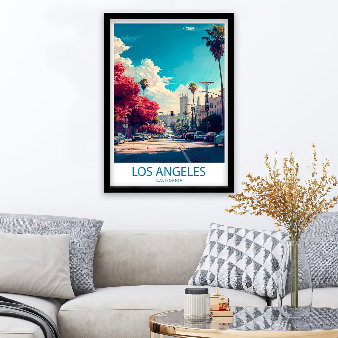 Los Angeles California Palm Tree Lined City Street Travel Poster - Image 2