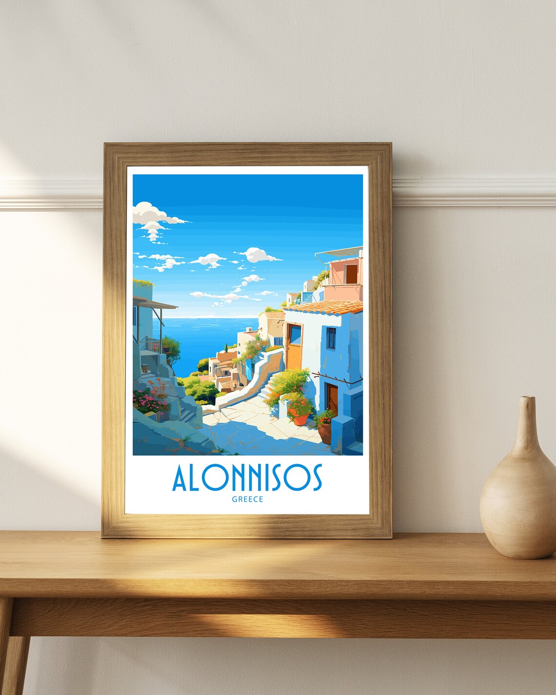 Alonnisos Greece Hillside Village Alley Sea Horizon Travel Poster - Image 4