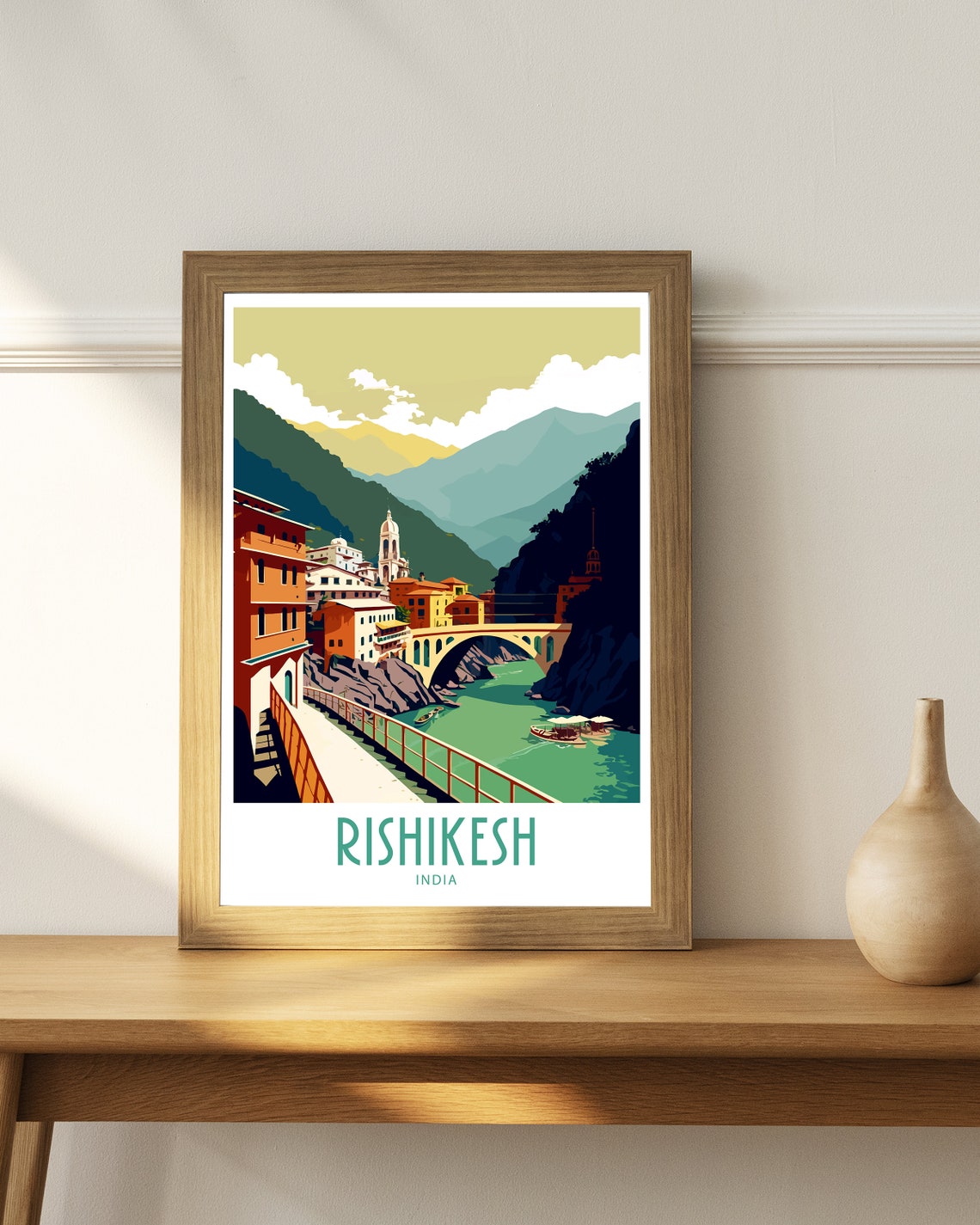 Rishikesh India River Bridge Mountain Town Sacred River Art Poster - Image 4