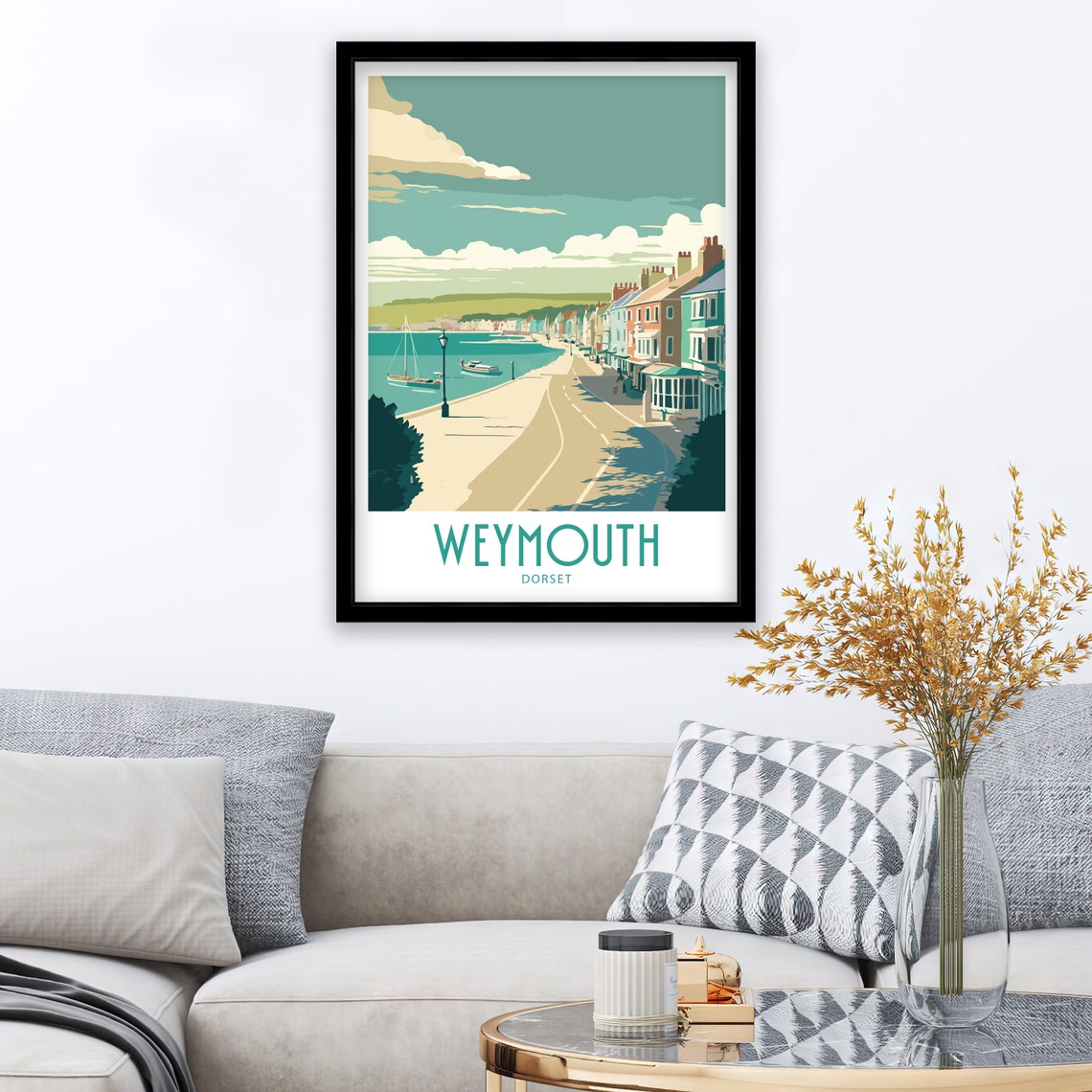 Weymouth Dorset Esplanade Harbour Boats Seaside Promenade Art Poster - Image 4
