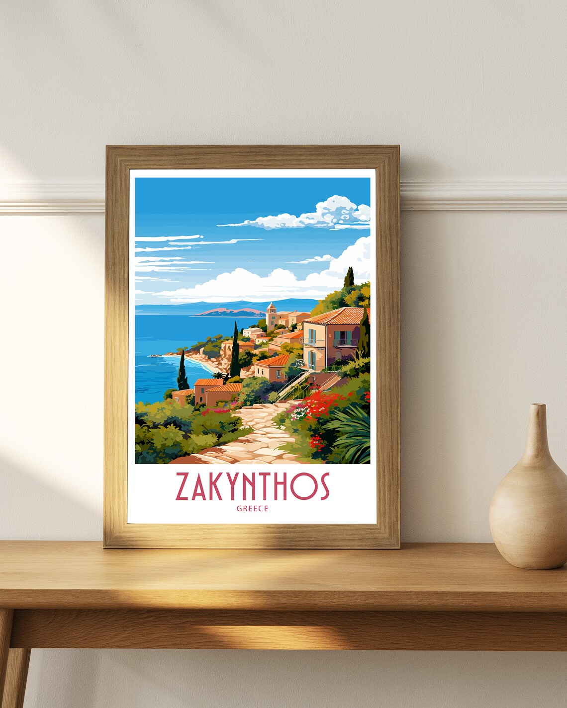 Zakynthos Greece Hillside Village Coastal Path Travel Poster - Image 4