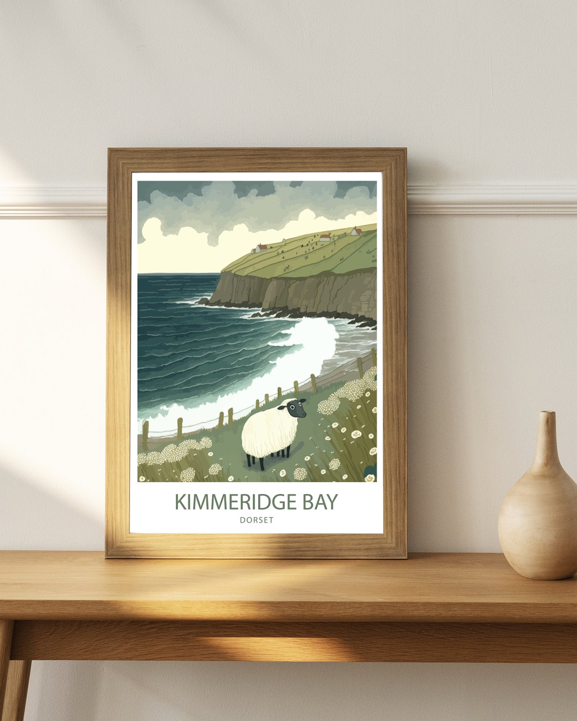 Kimmeridge Bay Dorset Sheep Flowers Cliff Retro Travel Poster - Image 3