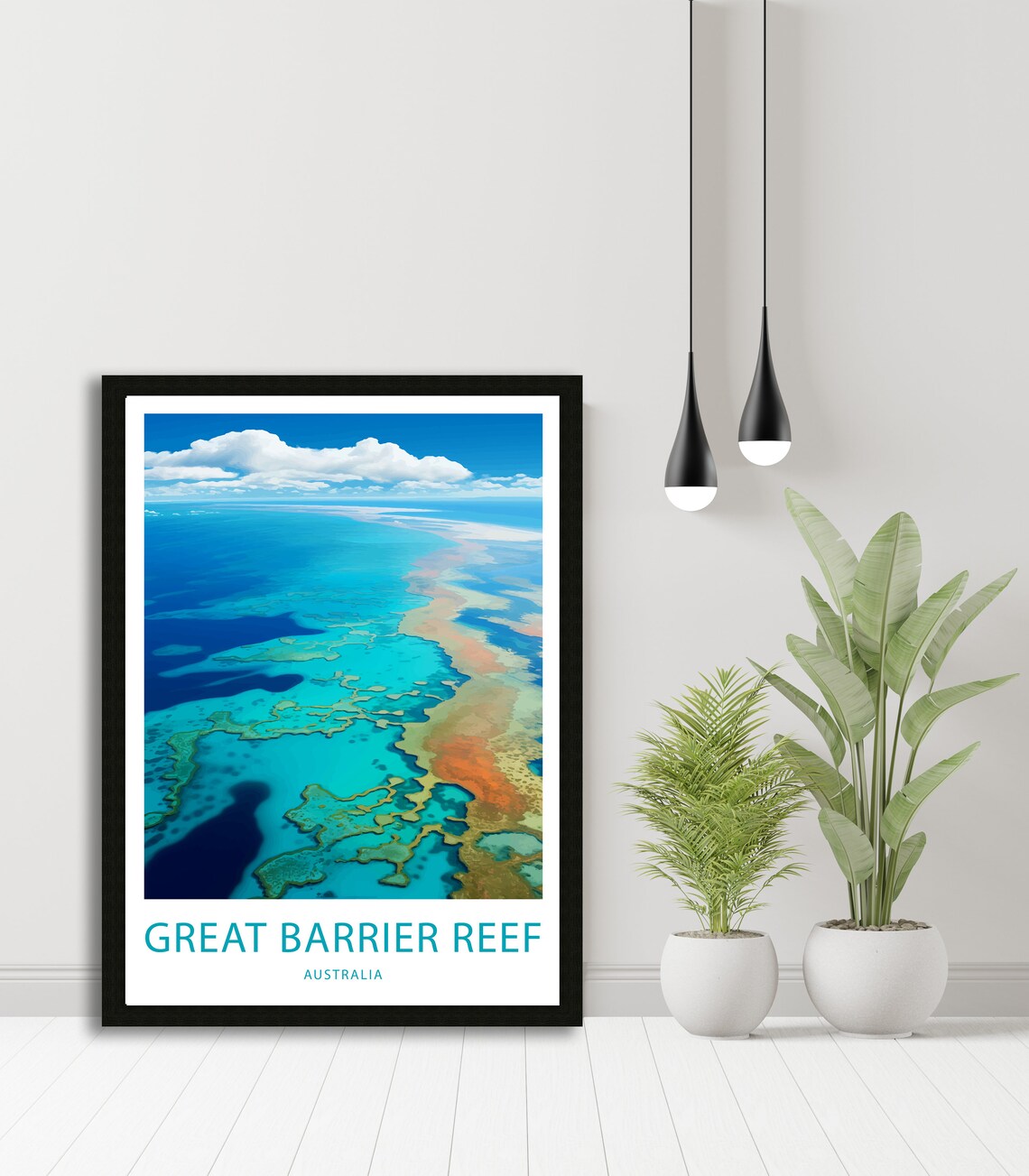 Great Barrier Reef Australia Aerial Ocean Illustrated Travel Poster - Image 4
