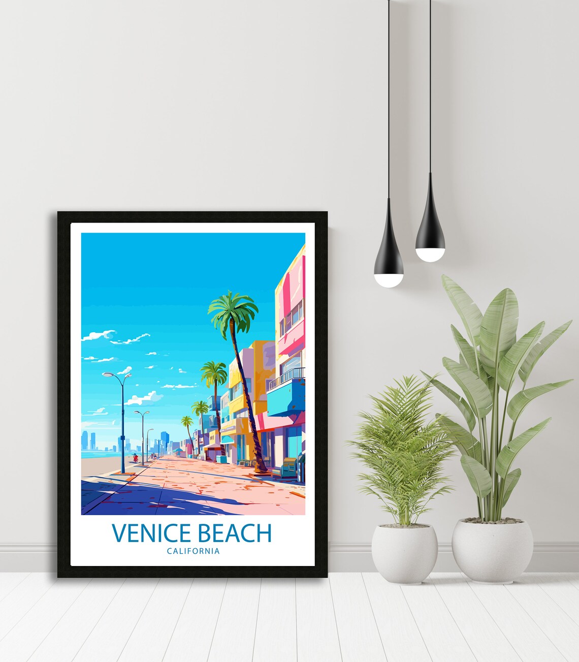 Venice Beach California Colorful Boardwalk Palm Trees Travel Poster - Image 4