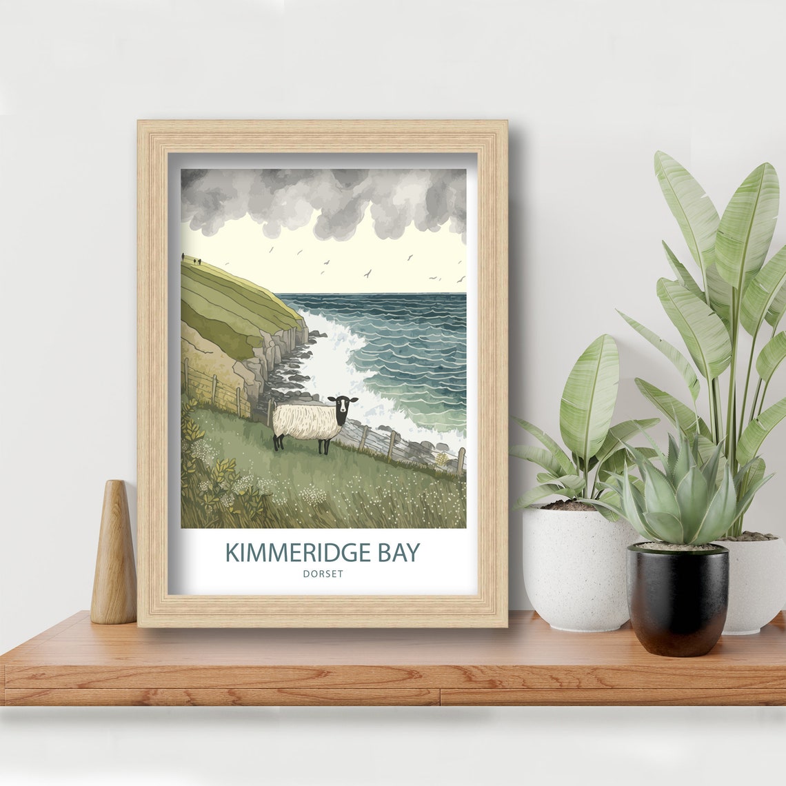 Kimmeridge Bay Dorset Sheep Cliff Waves Watercolor Art Poster - Image 5