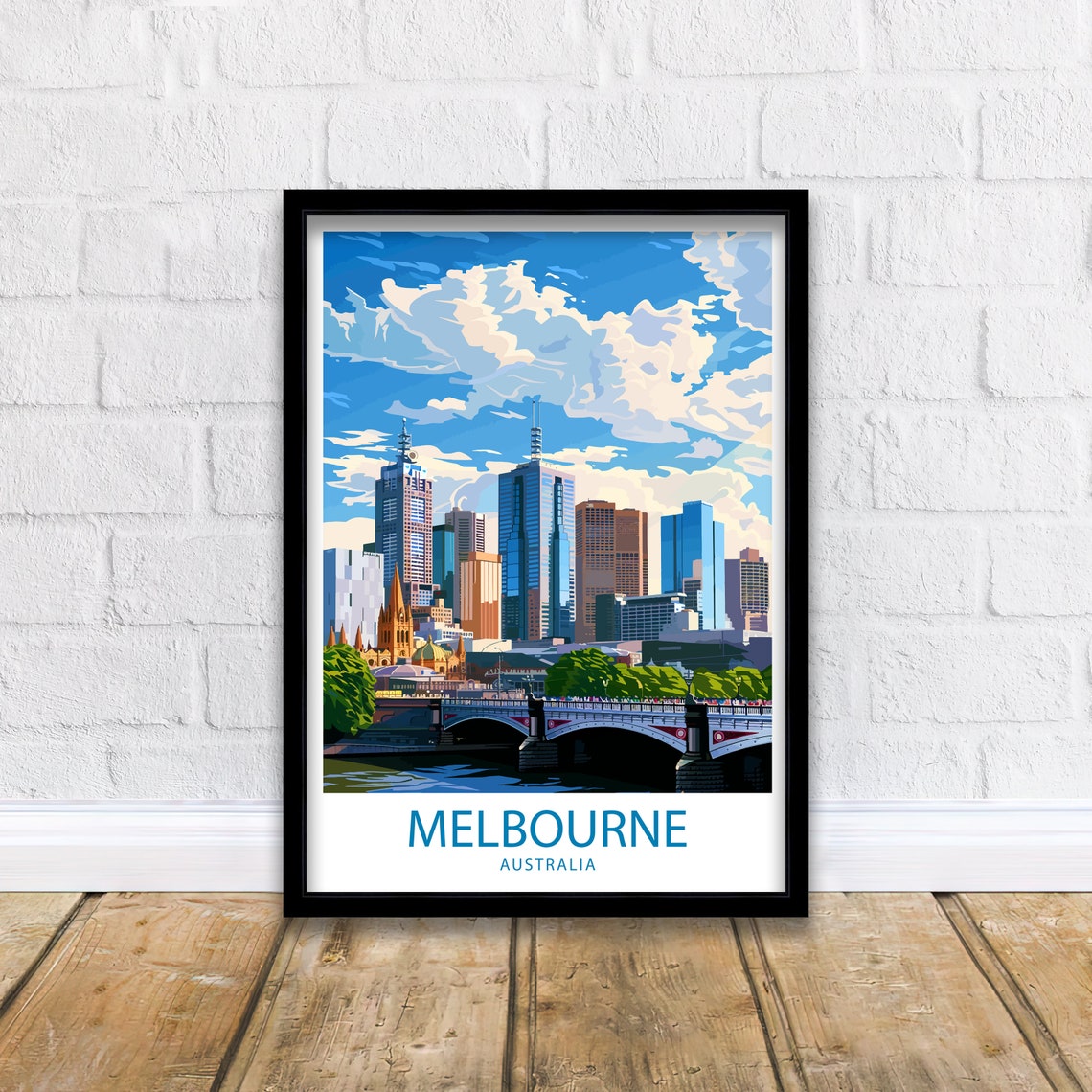 Melbourne Australia City Skyline Over the Yarra River Art Poster - Image 5