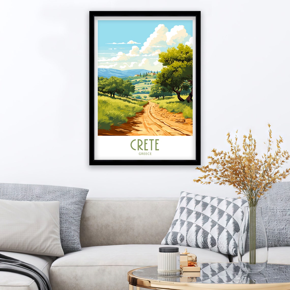 Crete Greece Olive Grove Country Road Sunny Retro Travel Poster - Image 3