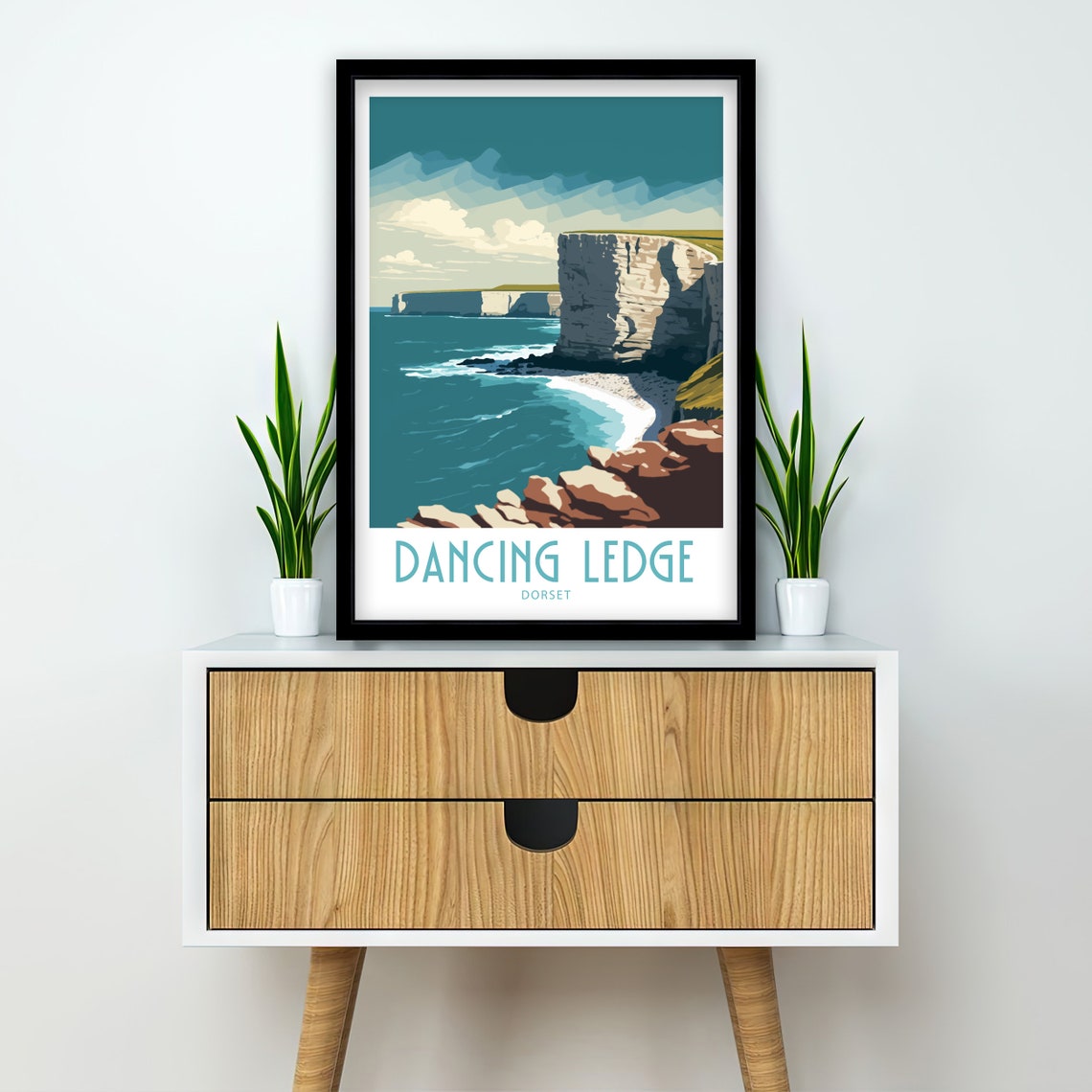 Dancing Ledge Dorset Limestone Cliffs Coast Vintage Travel Poster - Image 2