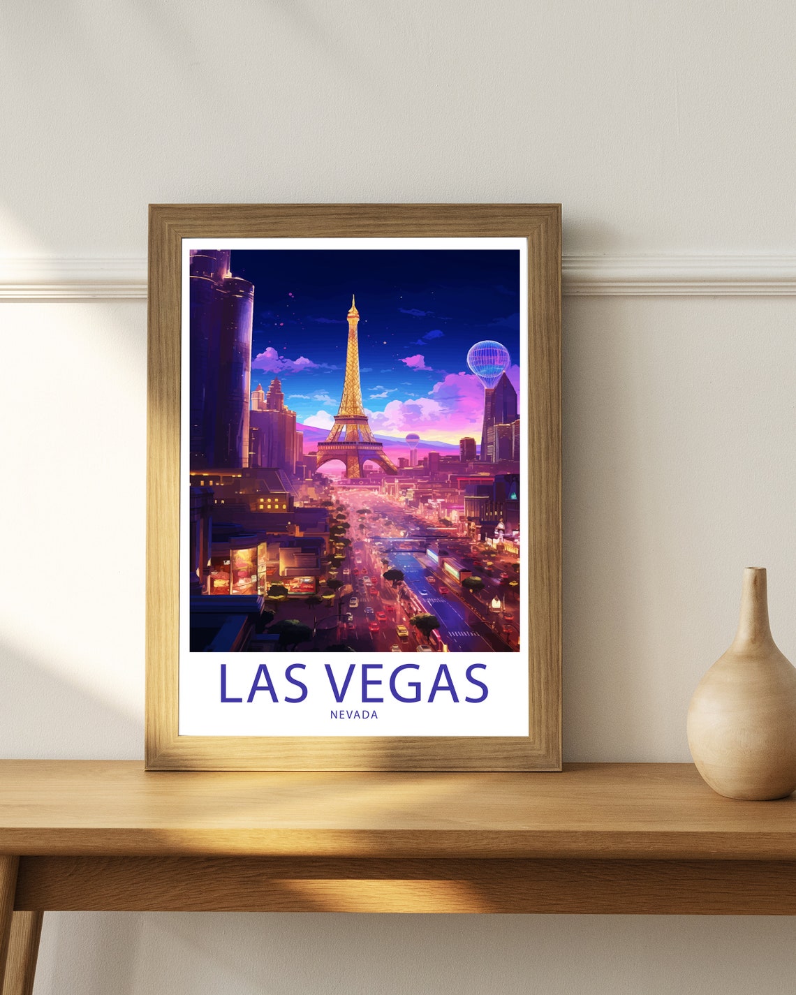 Las Vegas Nevada Neon Strip Eiffel Tower Night Glow Art Poster - Image 3