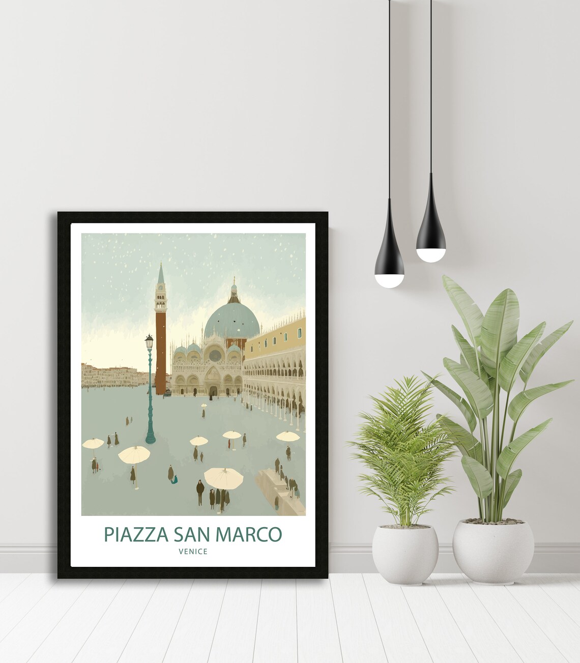 Piazza San Marco Venice Basilica Winter Snow Umbrellas Travel Poster - Image 4