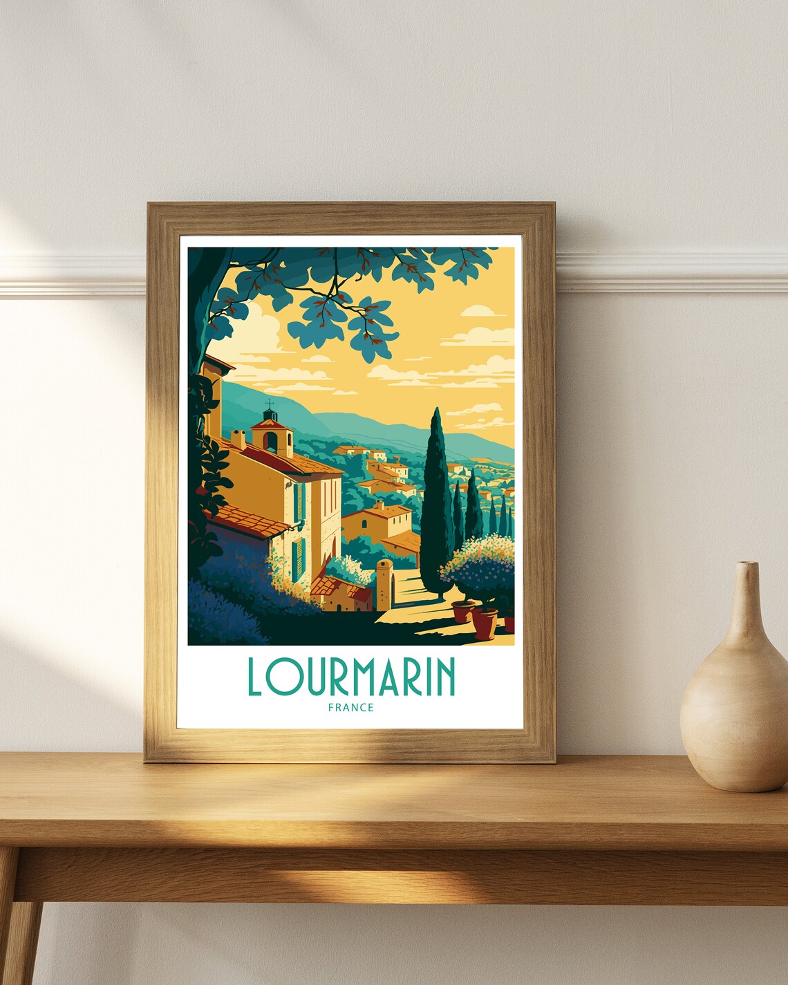 Lourmarin France Hillside Village Church Cypress Trees Travel Poster - Image 5
