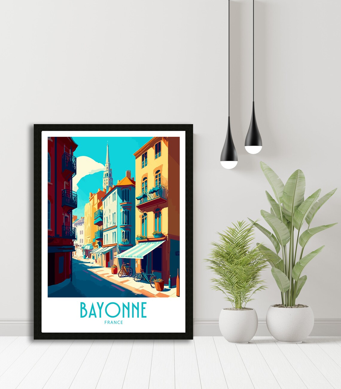 Bayonne France Charming Old Town Street Scene Vintage Travel Poster - Image 5