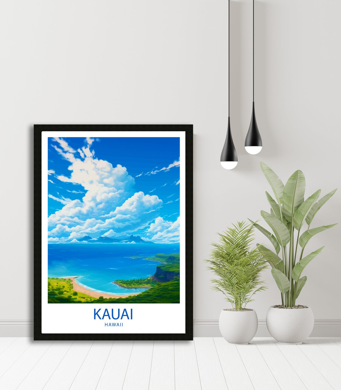 Kauai Hawaii Aerial Beach Cove Blue Ocean Tropical Scene Poster - Image 4