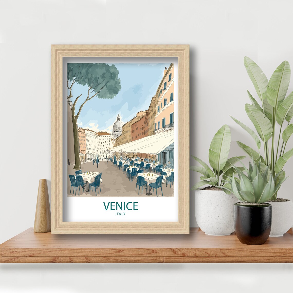 Venice Italy Outdoor Cafe Street Piazza Sketch Style Travel Poster - Image 5