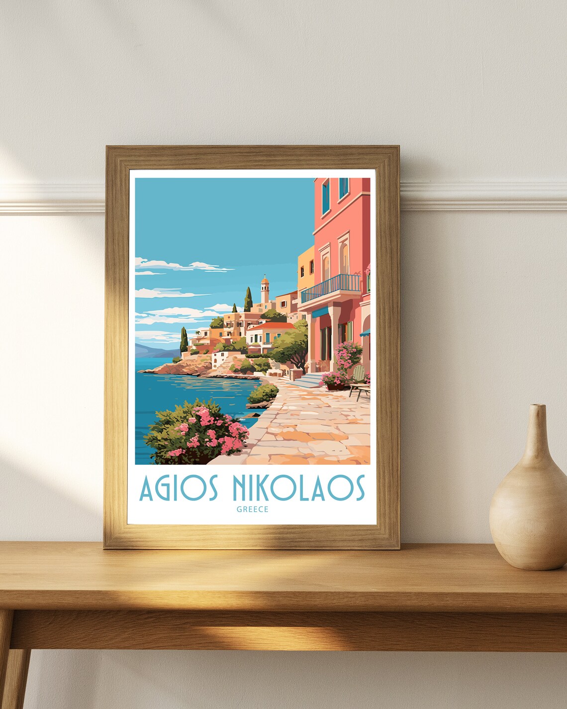 Agios Nikolaos Greece Waterfront Promenade Blooms Travel Poster - Image 4