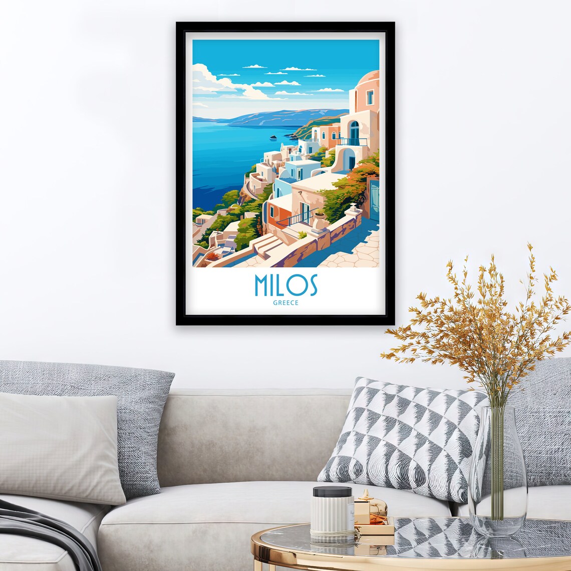 Milos Greece Hilltop Village Caldera Bay Blue Sea Travel Art Poster - Image 6