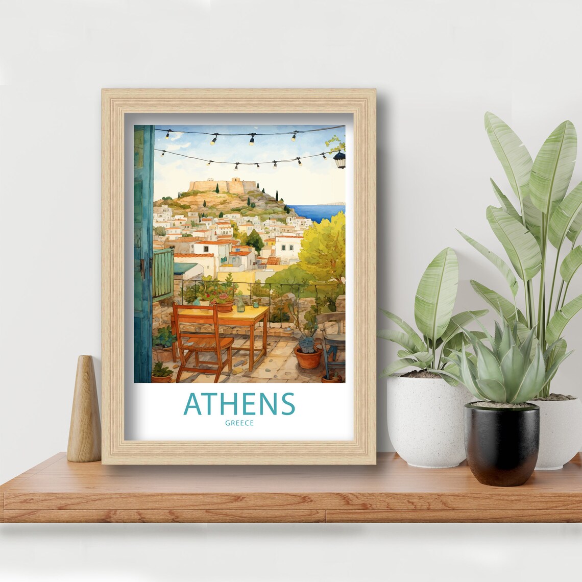 Athens Greece Acropolis View Terrace Watercolor Travel Poster - Image 6