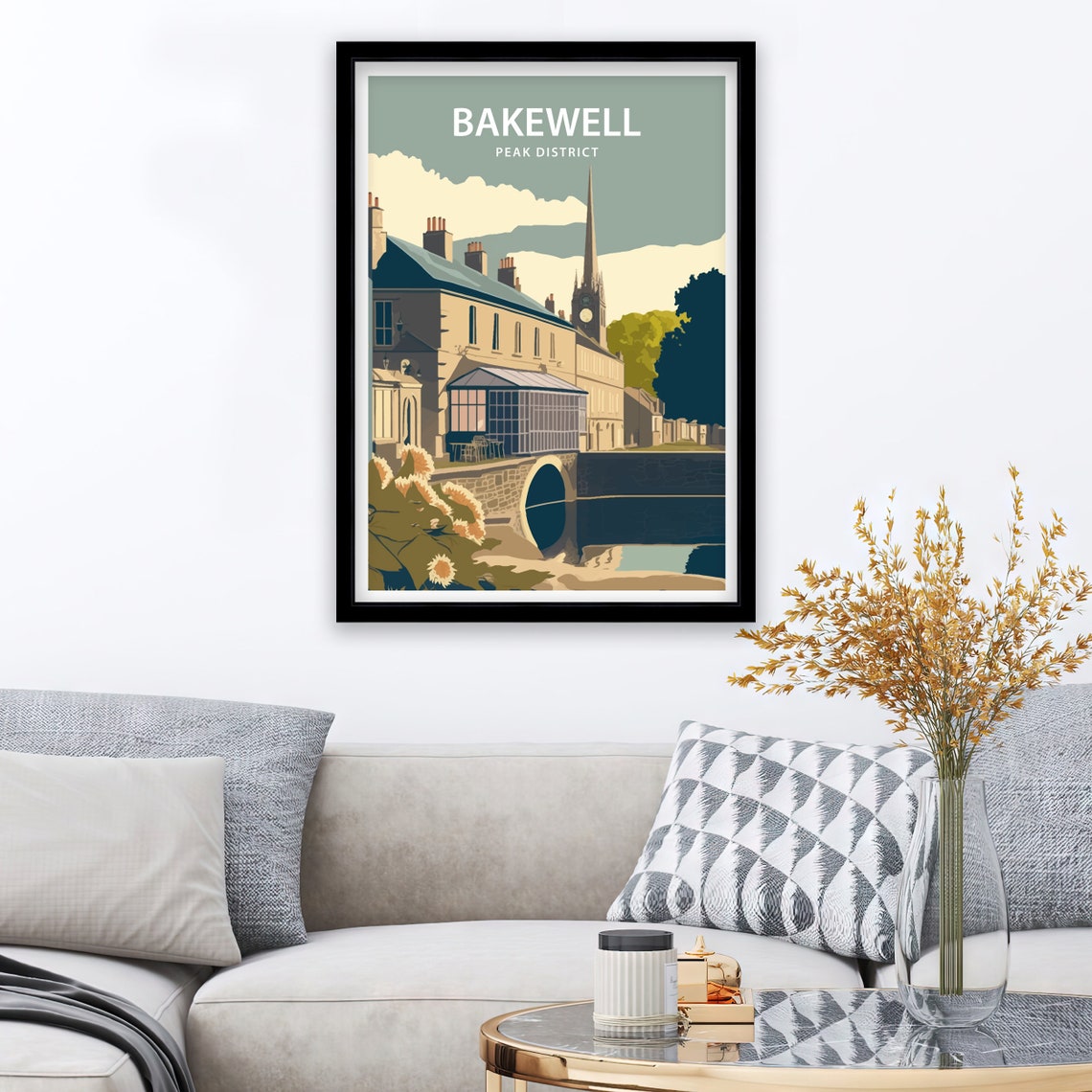 Bakewell Peak District Stone Bridge And Church Spire River View Poster - Image 3