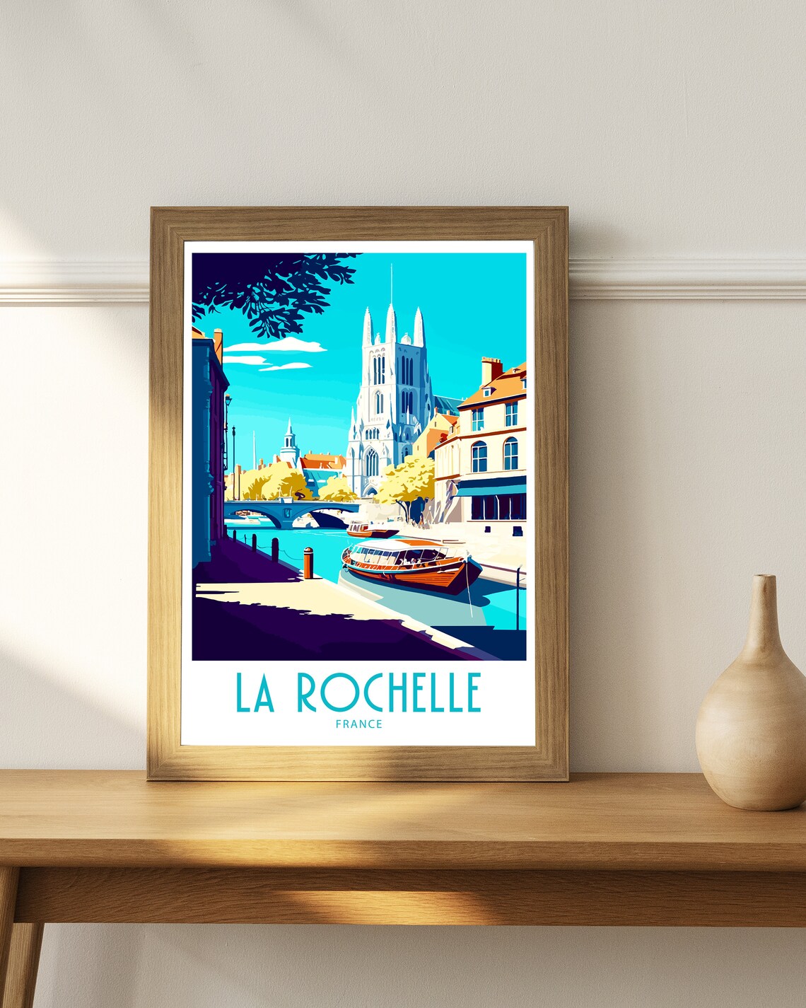La Rochelle France Harbour Cathedral Bridge Boats Retro Art Poster - Image 5