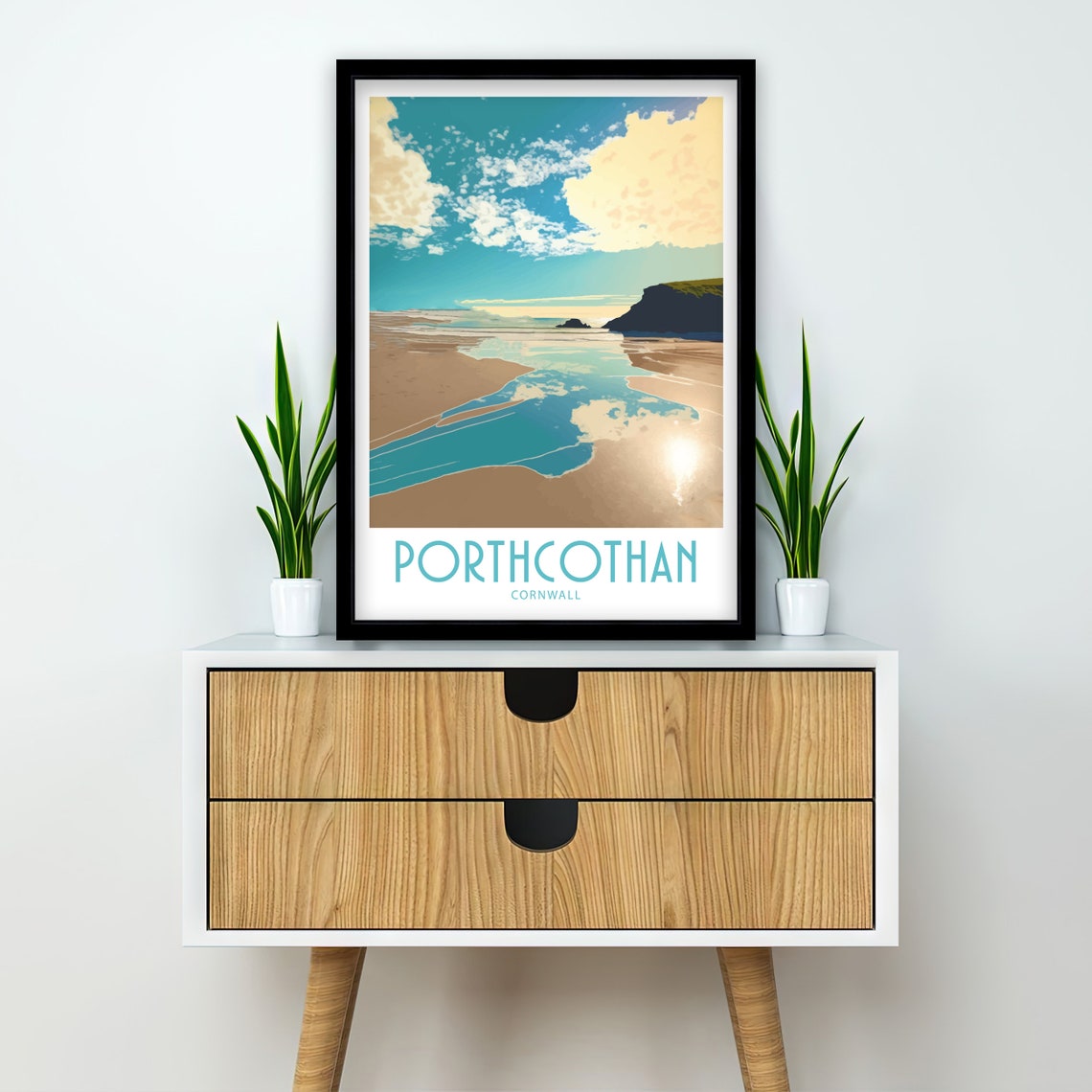 Porthcothan Cornwall Sandy Bay Cliffs Ocean Reflections Art Poster - Image 4