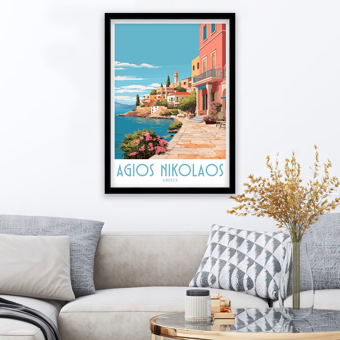 Agios Nikolaos Greece Waterfront Promenade Blooms Travel Poster - Image 3