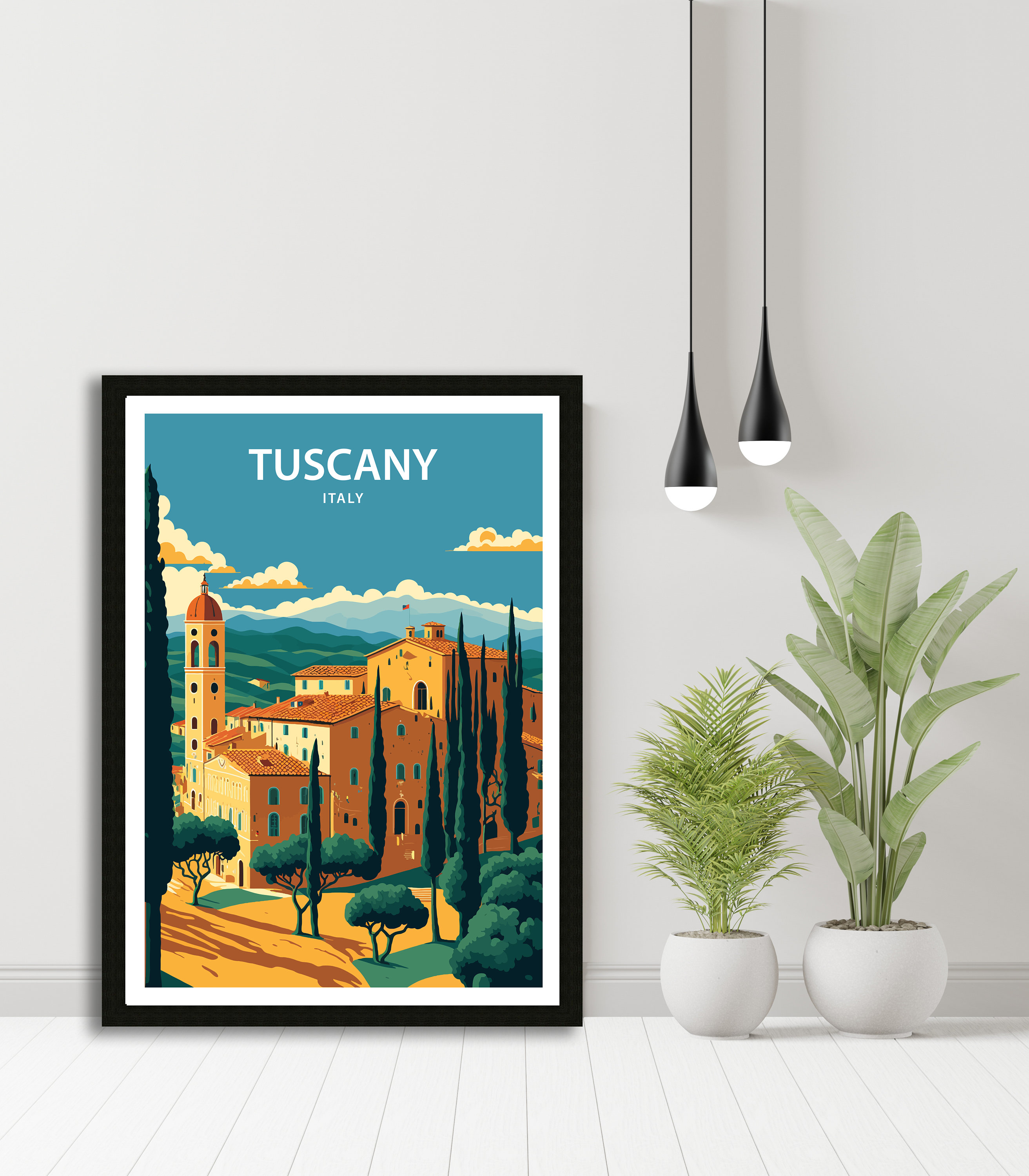 Tuscany Italy Hilltop Village Bell Tower Olive Grove Travel Poster - Image 4