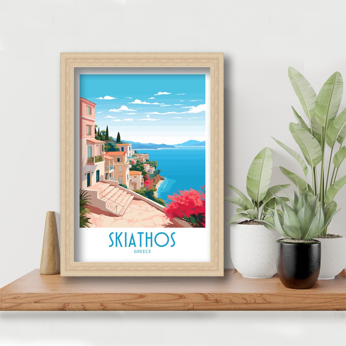 Skiathos Greece Hillside Houses Stone Steps Aegean Sea View Poster - Image 6