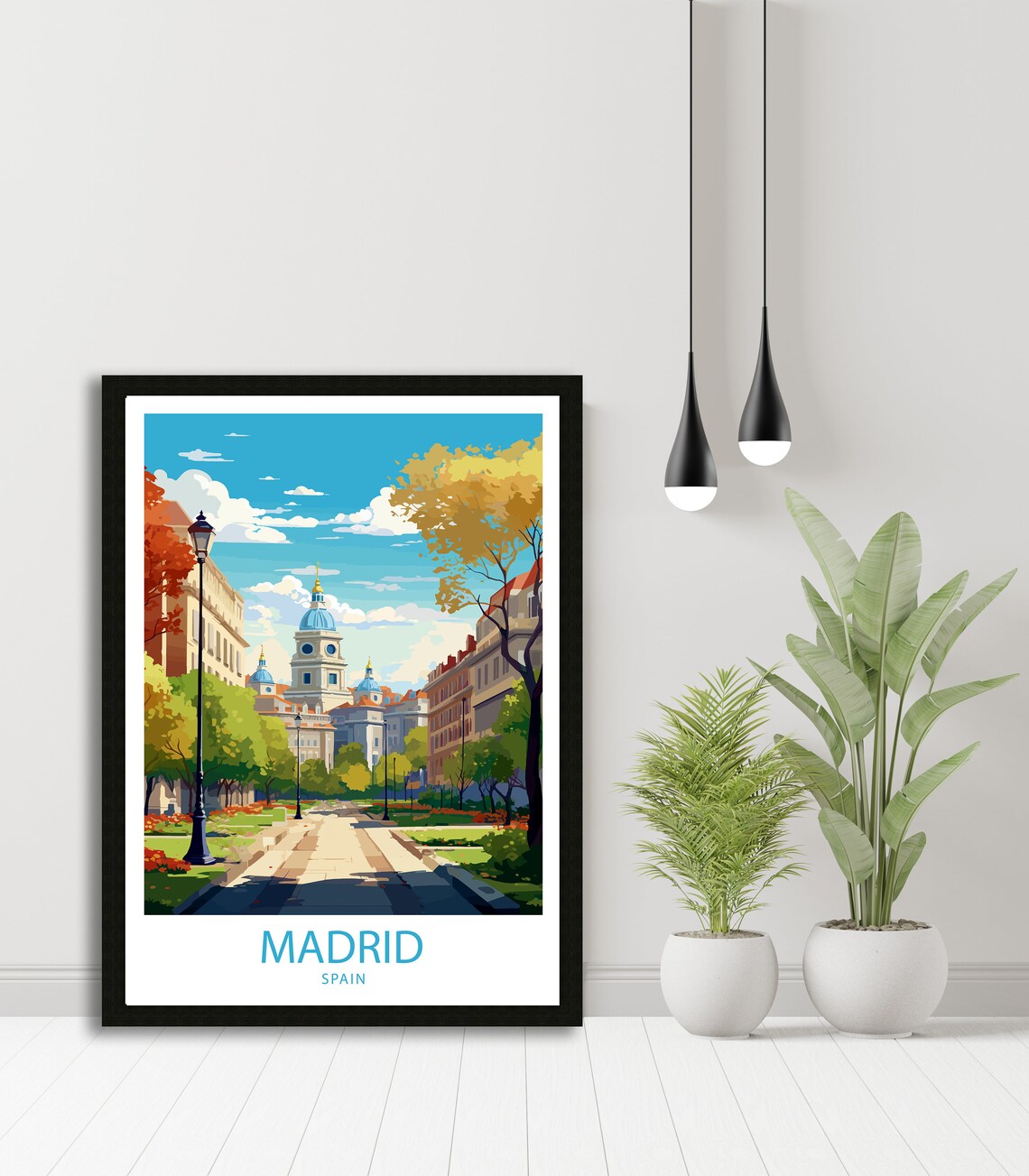Madrid Spain Grand Avenue with Domed Landmark Blue Sky Poster - Image 3