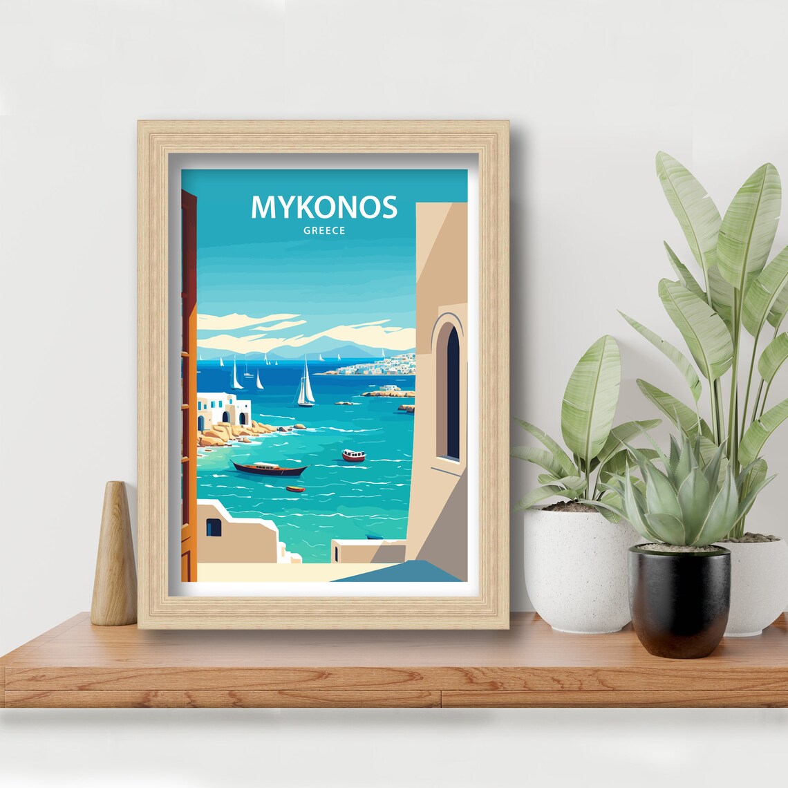 Mykonos Greece Harbour Sailboats Window View Vintage Travel Poster - Image 5