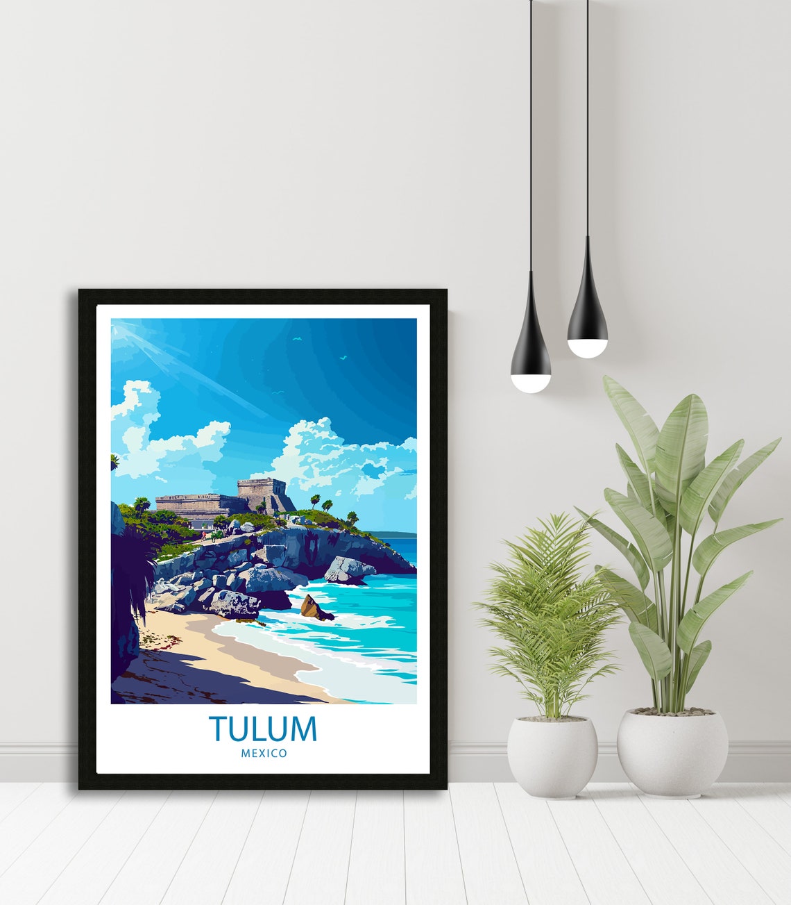 Tulum Mexico Ancient Ruins on Ocean Cliffs Travel Art Poster - Image 3