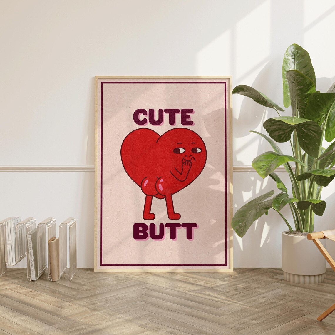 Cute Butt Heart Poster with Cheeky Red Heart Cartoon Character - Image 2
