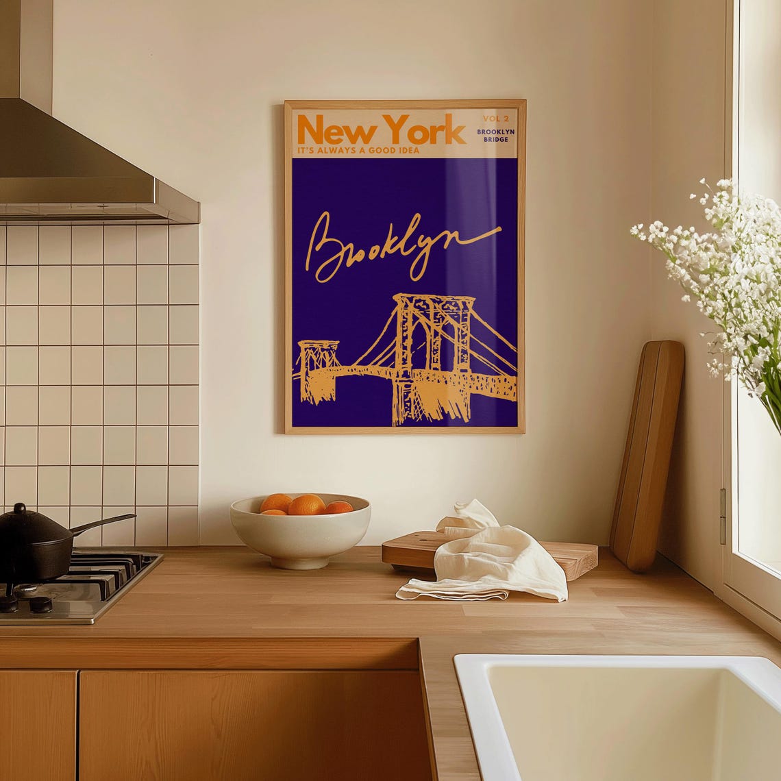 New York Wall Art Bold Travel Poster Brooklyn Print Nyc Wall Art Print Colourful City Print Travel Wall Art New York City Poster