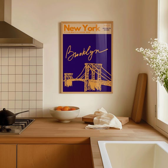 New York Wall Art Bold Travel Poster Brooklyn Print Nyc Wall Art Print Colourful City Print Travel Wall Art New York City Poster