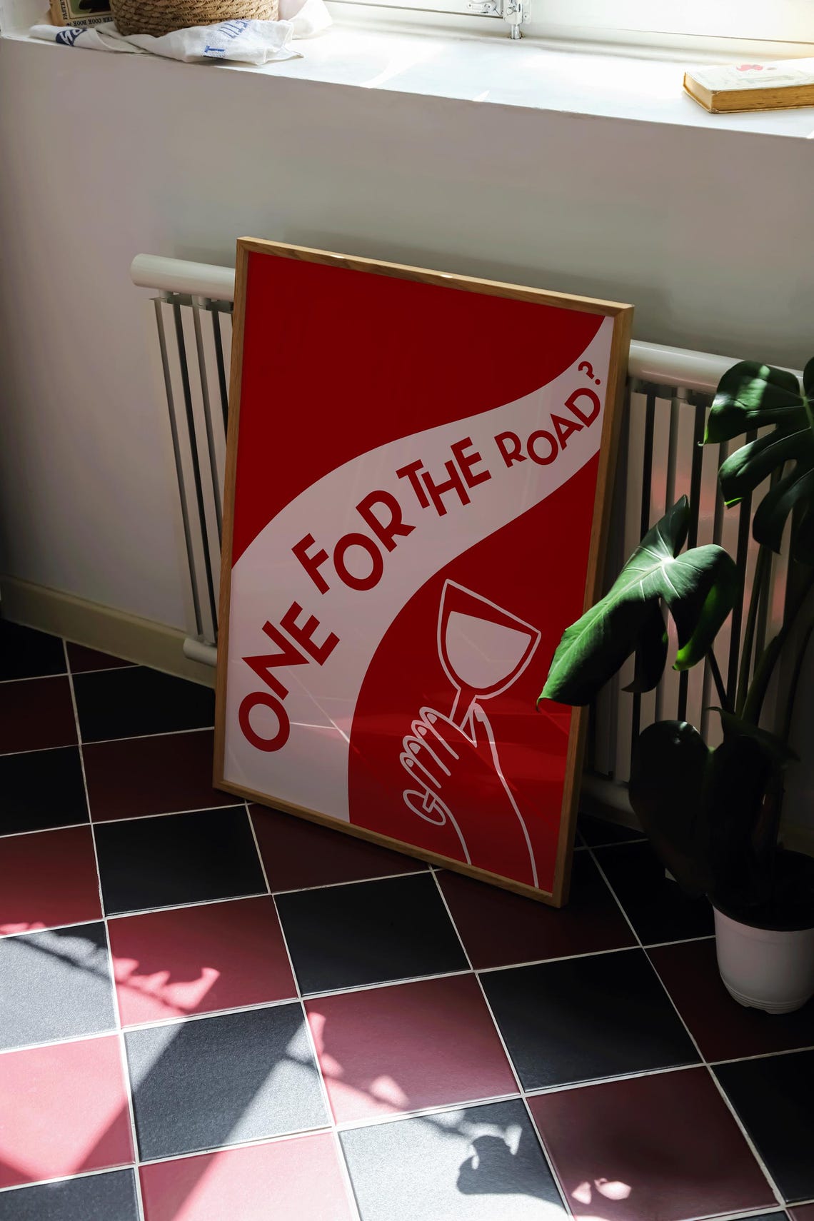 One For The Road Wine Poster with Bold Red Background and White Type - Image 2