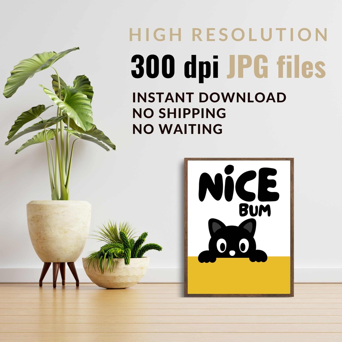 Nice Bum Peeking Black Cat With Yellow Band Funny Cat Poster - Image 3