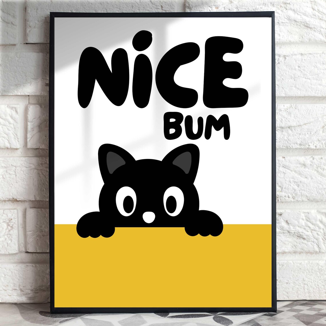 Nice Bum Peeking Black Cat With Yellow Band Funny Cat Poster