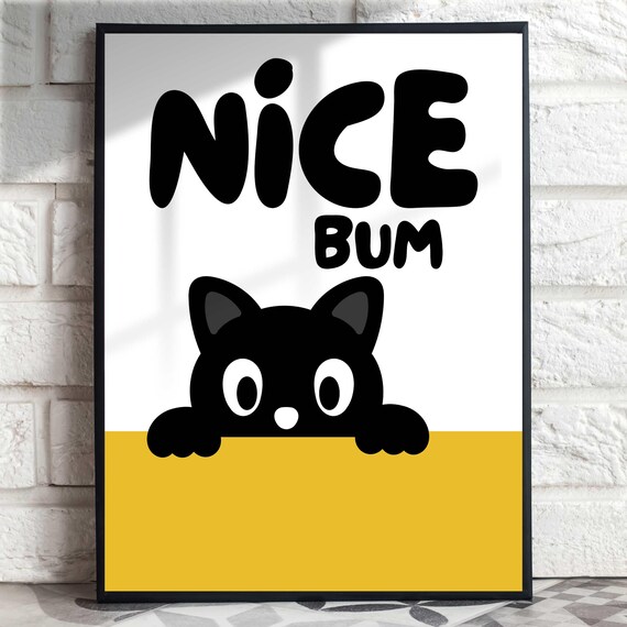 Nice Bum Peeking Black Cat With Yellow Band Funny Cat Poster