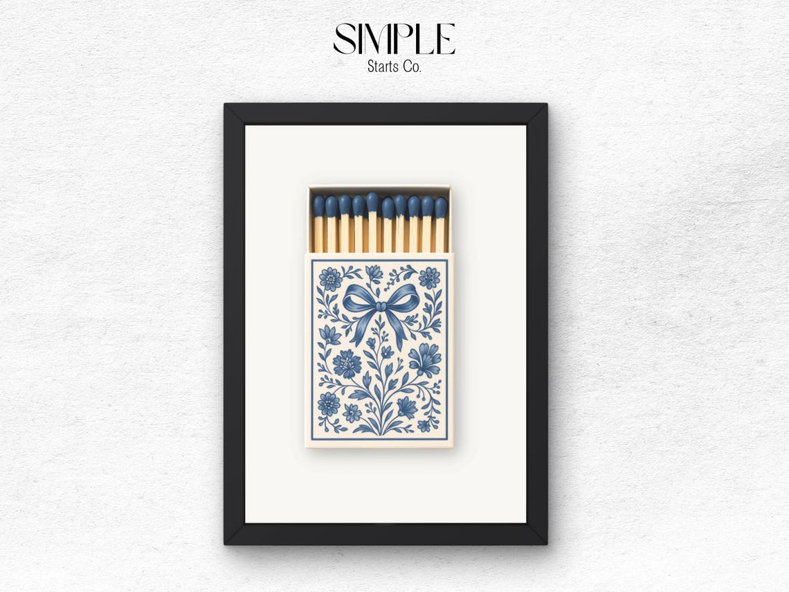 Chinoiserie Blue Bow Floral Matchbox Art Classic Decor Poster