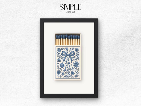 Chinoiserie Blue Bow Floral Matchbox Art Classic Decor Poster